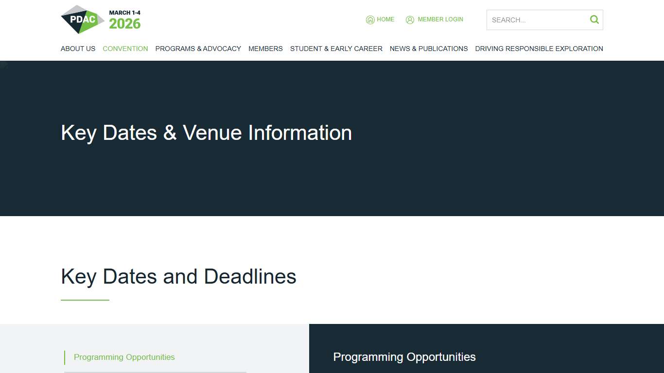 PDAC Key Dates & Venue Info - 2026